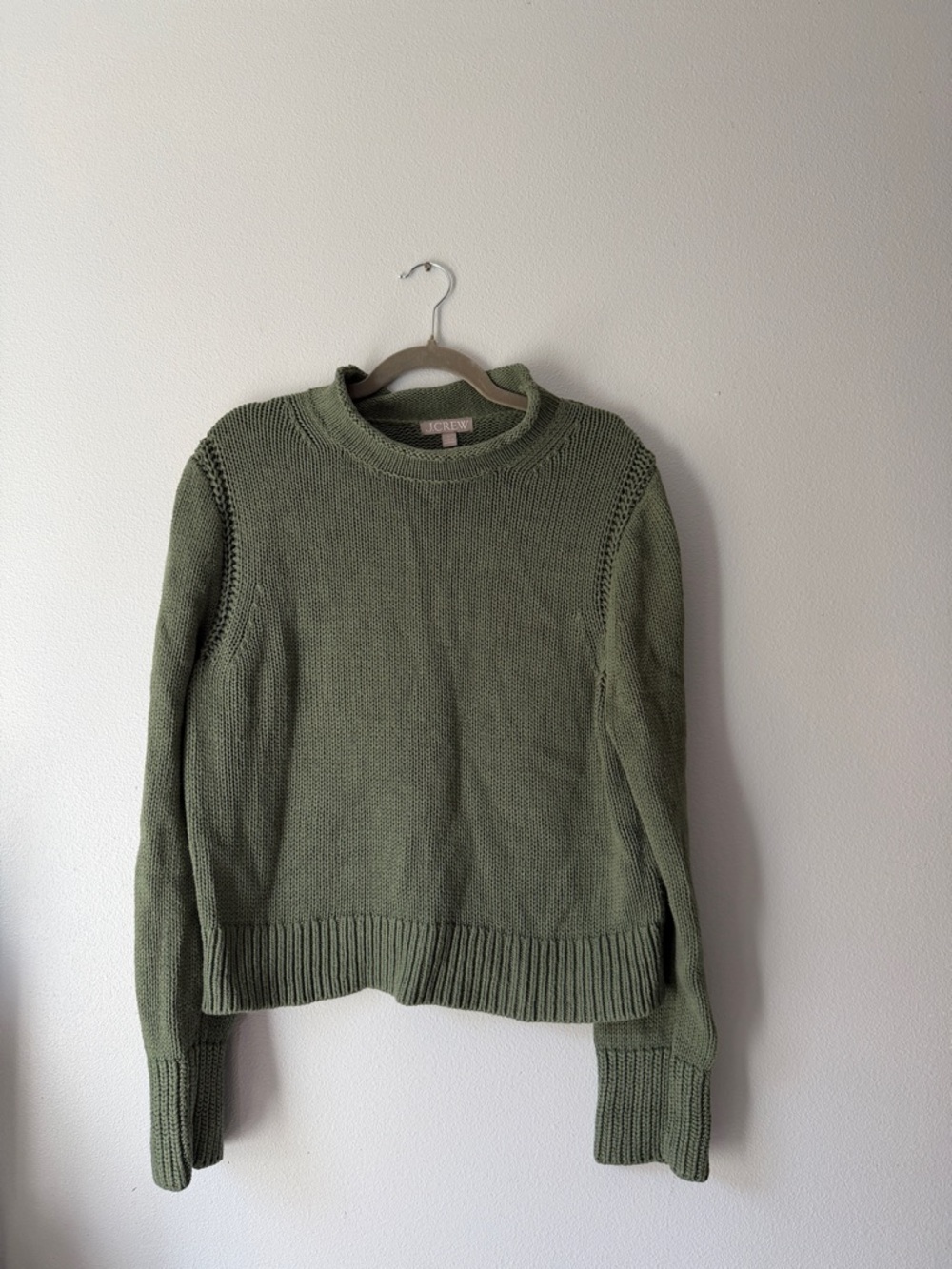 J. Crew Olive Crewneck Cotton Sweater